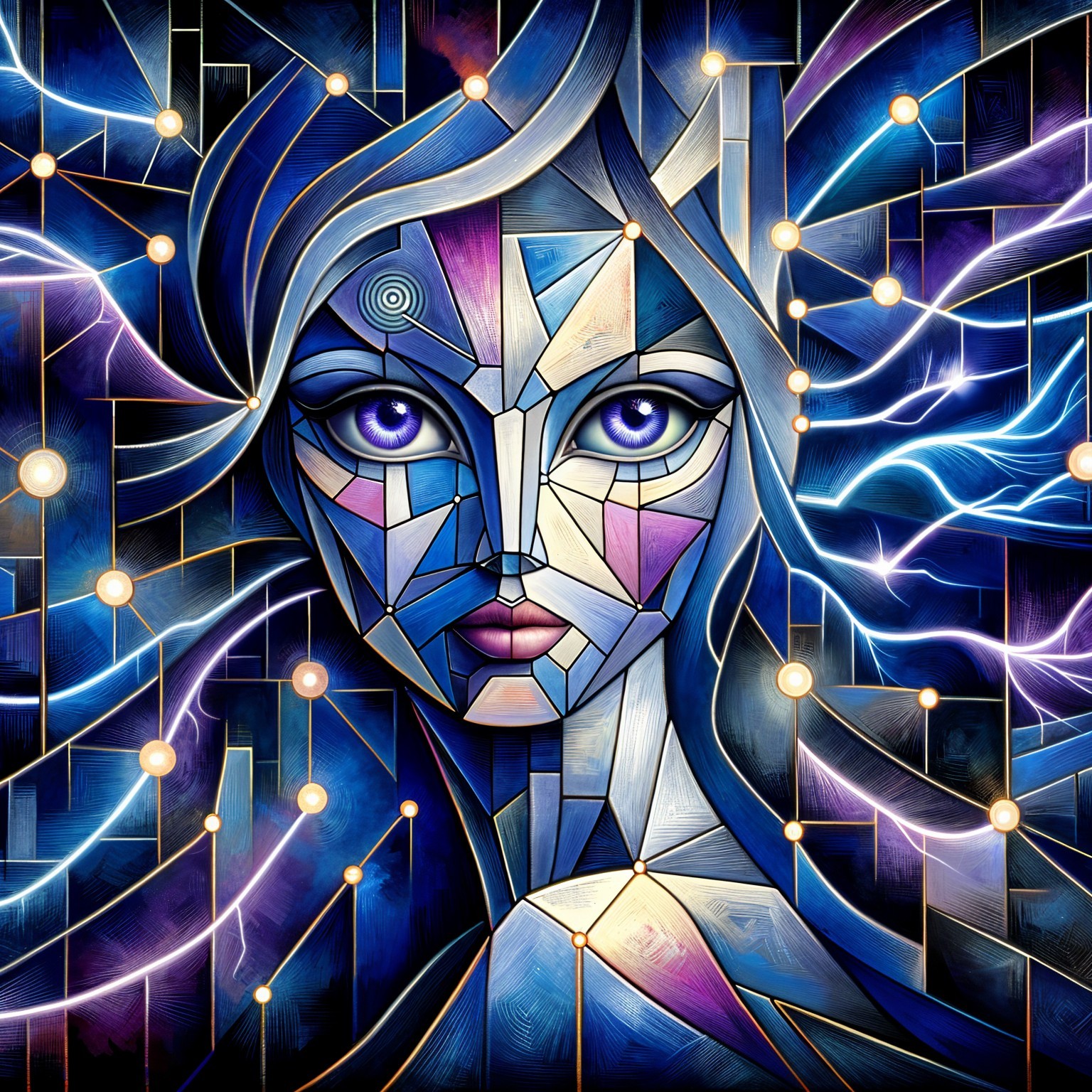 Vibrant Artwork of Stylized Faceted Face and Colors