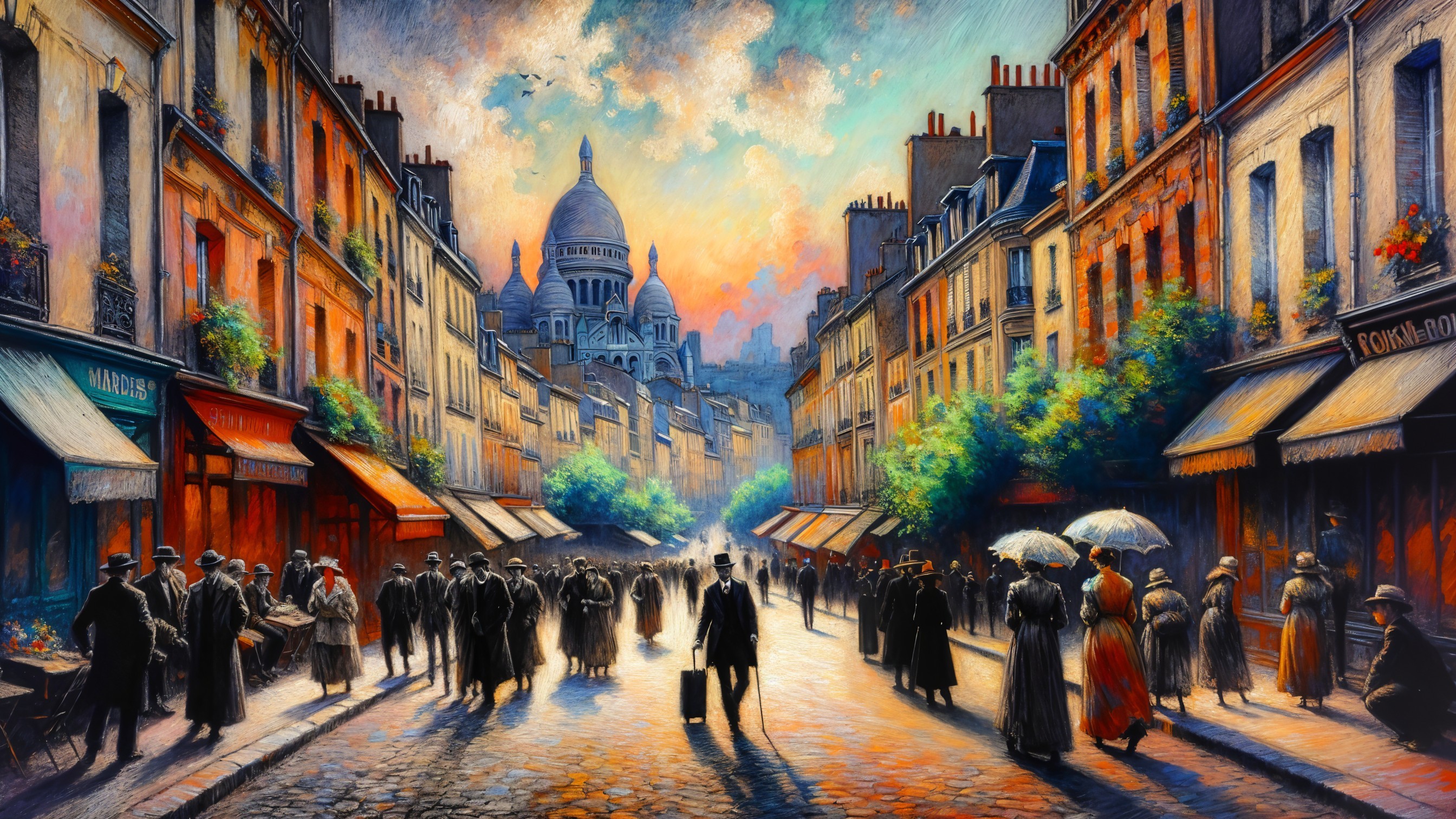 Bustling Parisian Street Scene in Early 20th Century