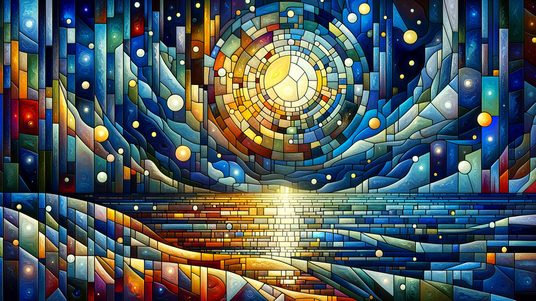Vibrant Mosaic Artwork with Swirling Patterns and Colors