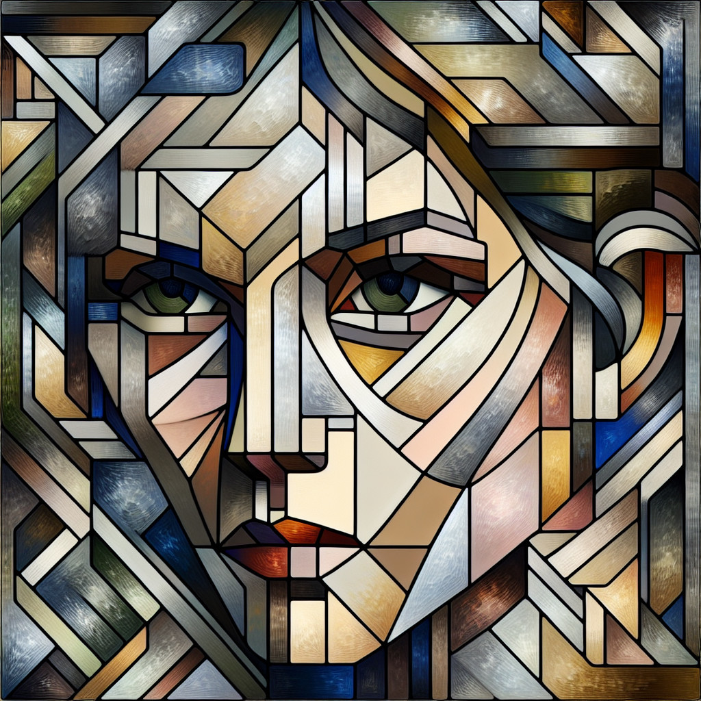 Cubist Art Nouveau Stained Glass Woman's Face Design