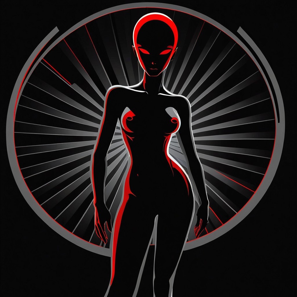 Silhouette of a Bald Figure on Radial Background