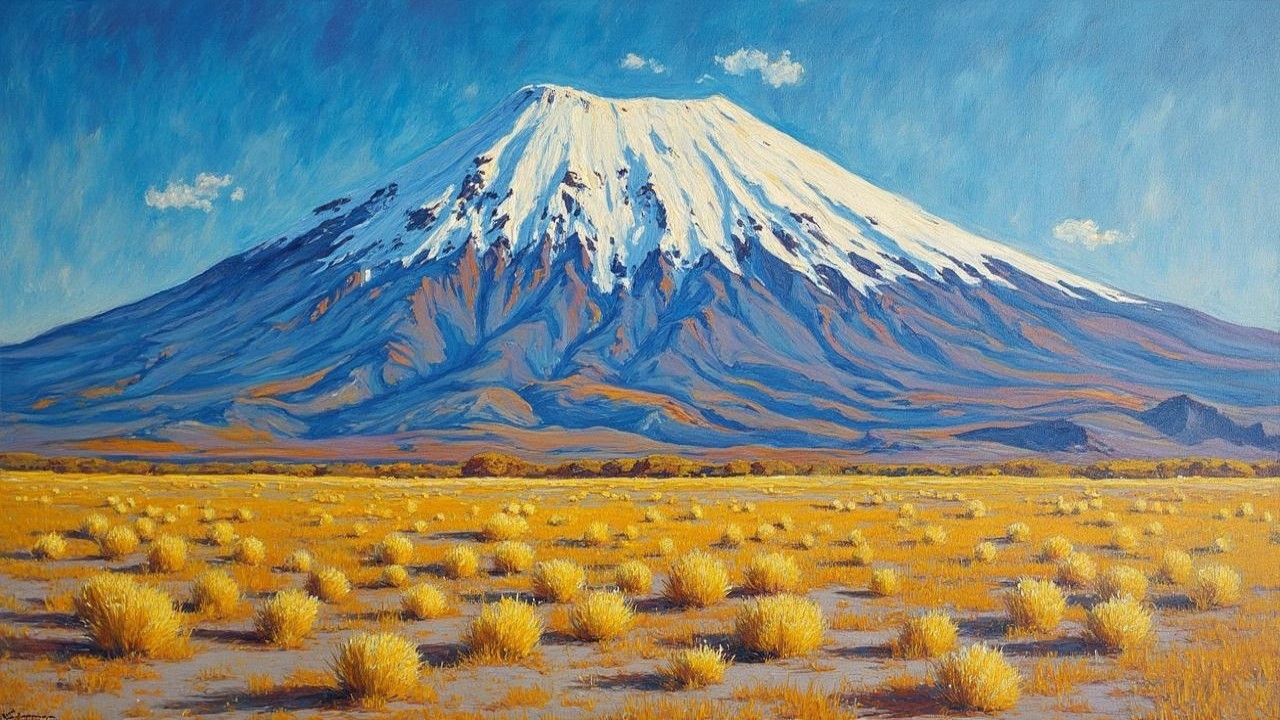 Majestic Snow-Capped Volcano in Vibrant Landscape