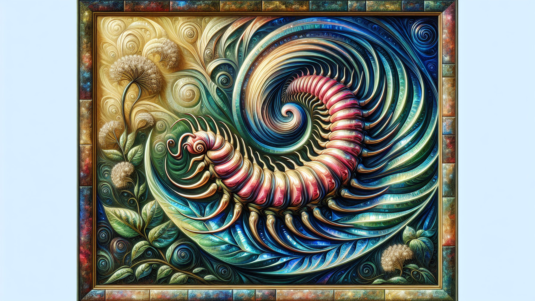 Abstract Colorful Caterpillar in Surreal Landscape