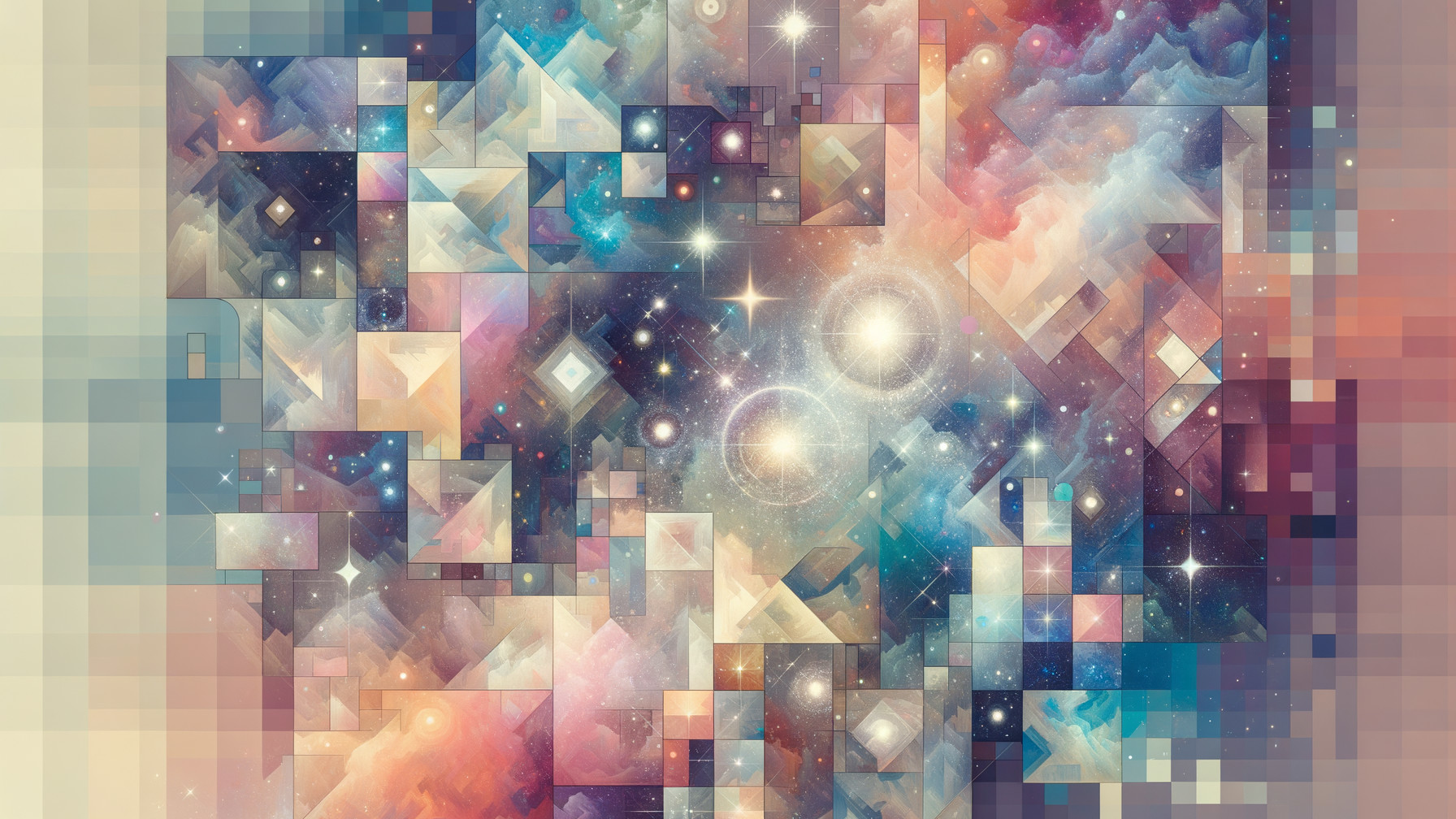 Abstract Cosmic Scene with Vibrant Colors and Shapes