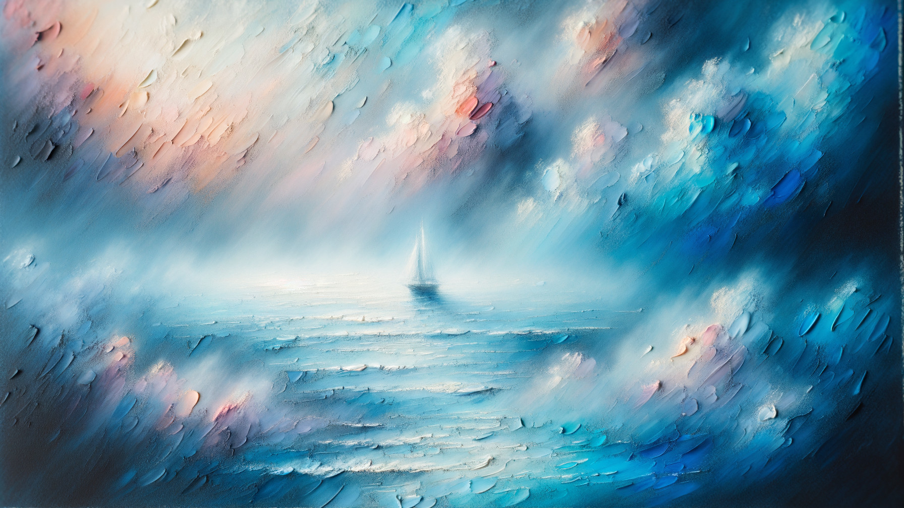 Serene seascape with sailboat in misty waters