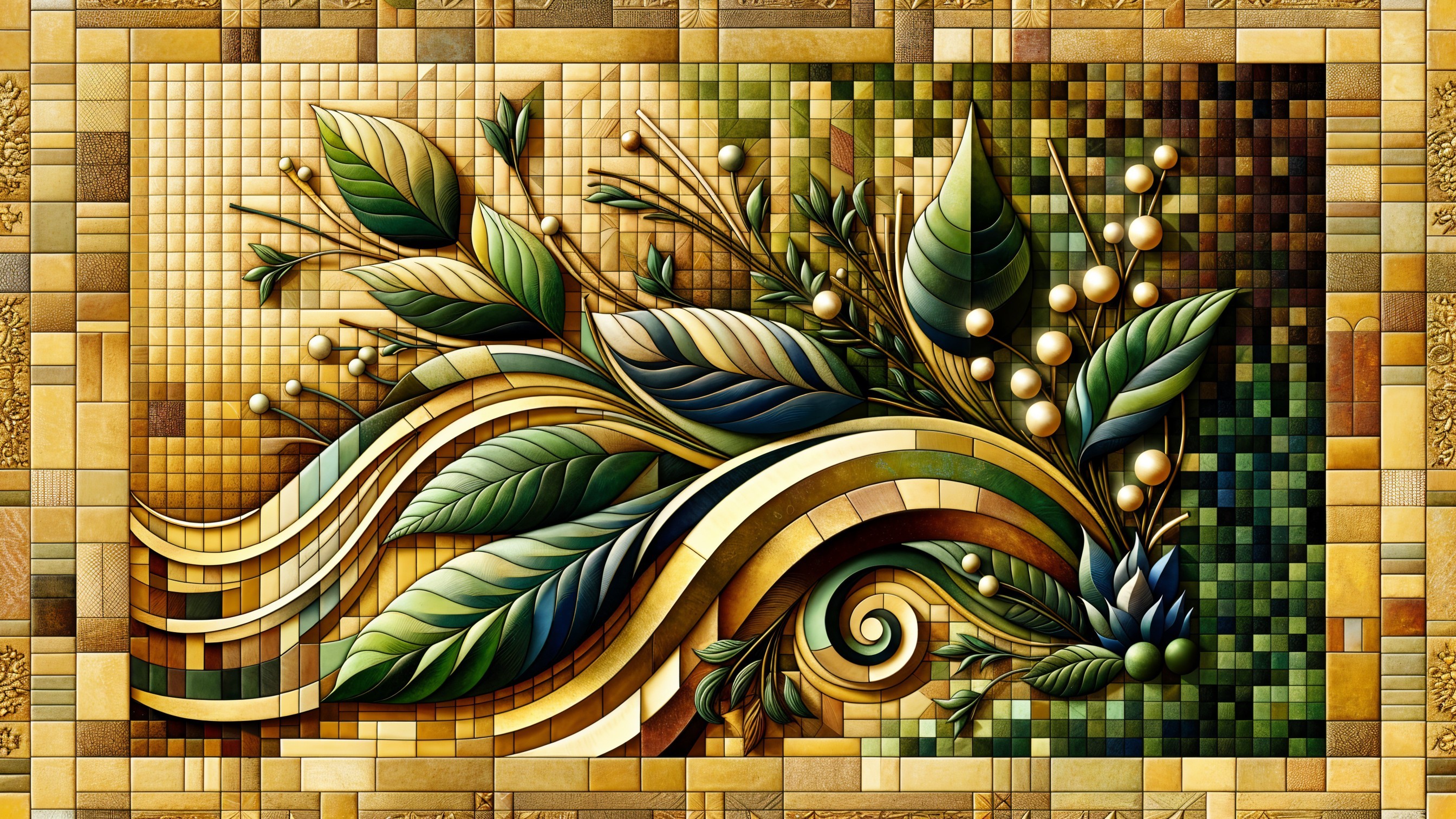 Vibrant Artwork of Stylized Leaves and Branches