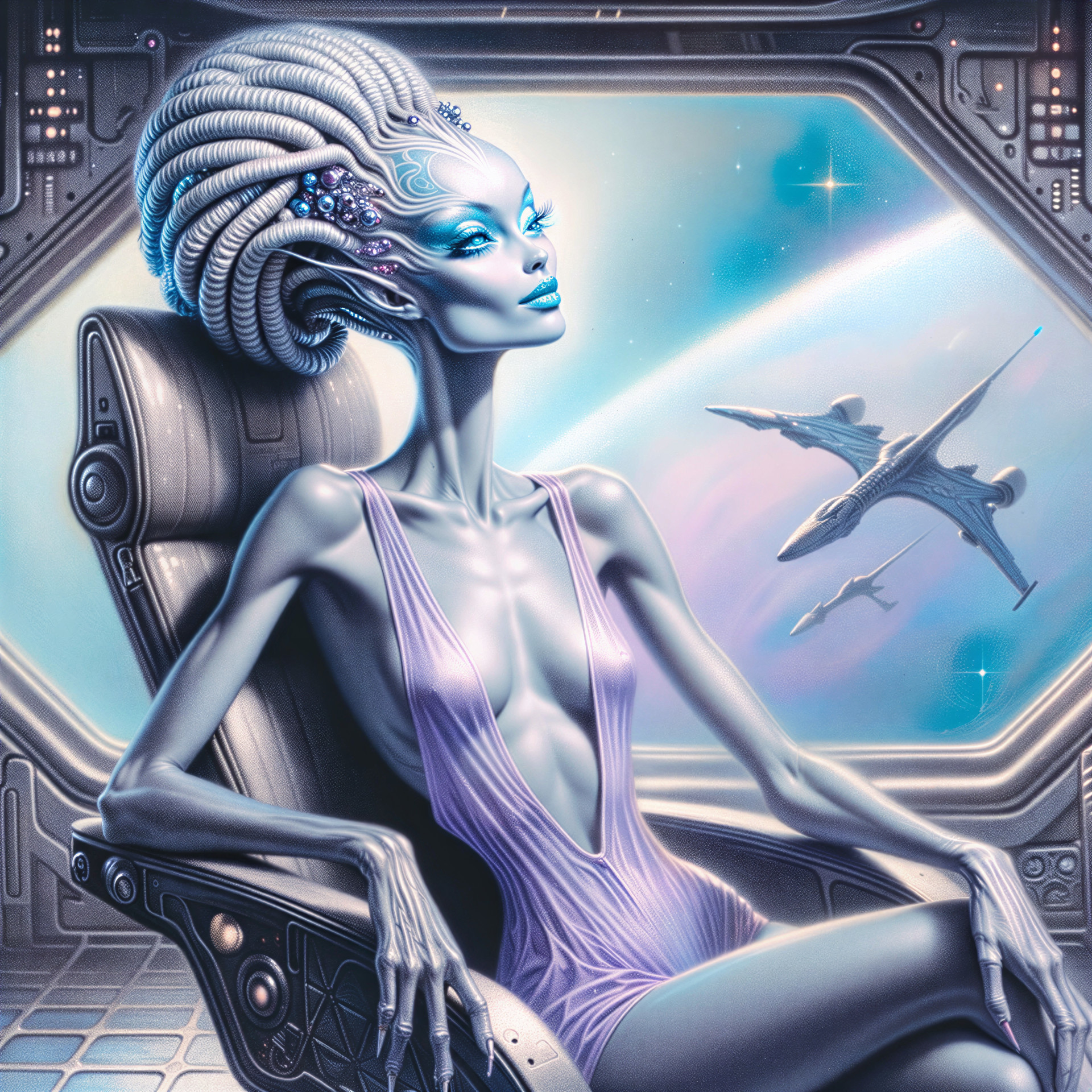 Extraterrestrial Figure in Futuristic Spacecraft Scene