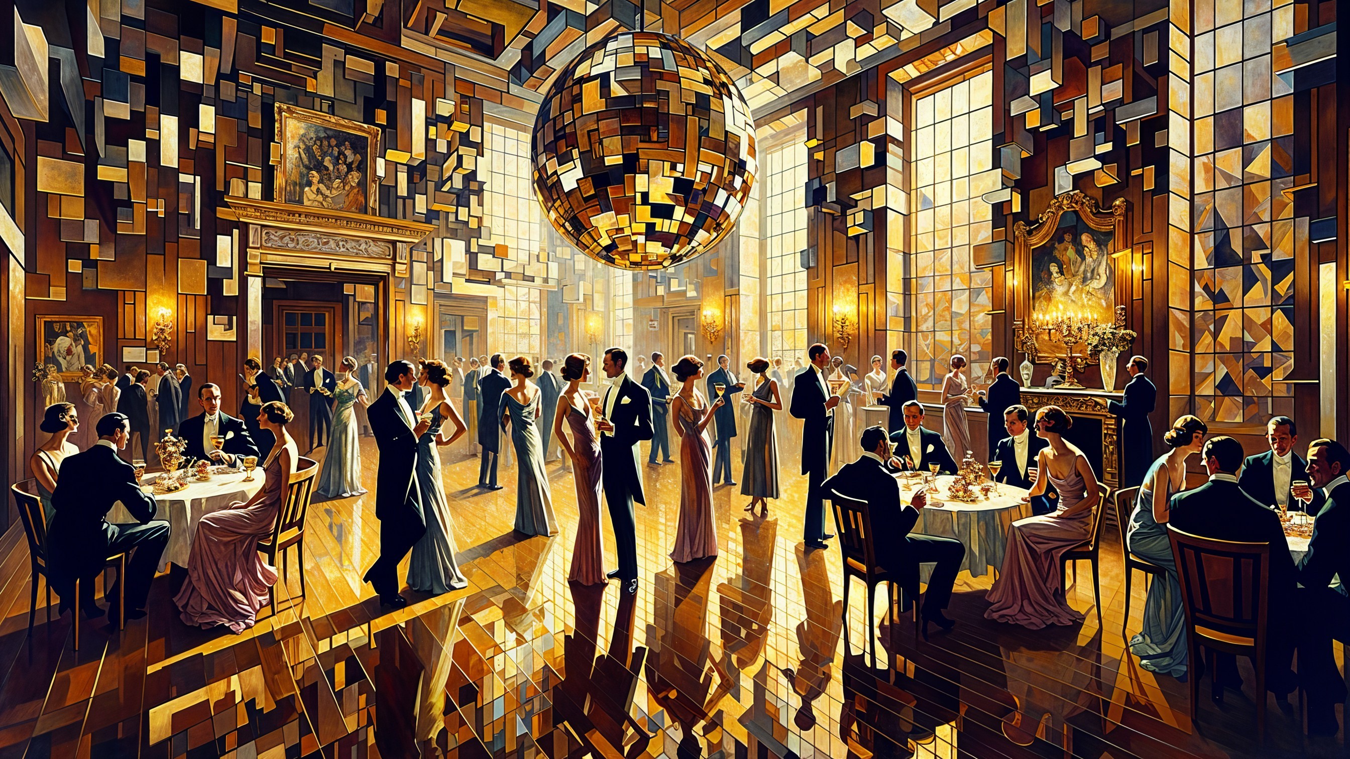 Elegant Ballroom Party with Opulent Decor and Guests