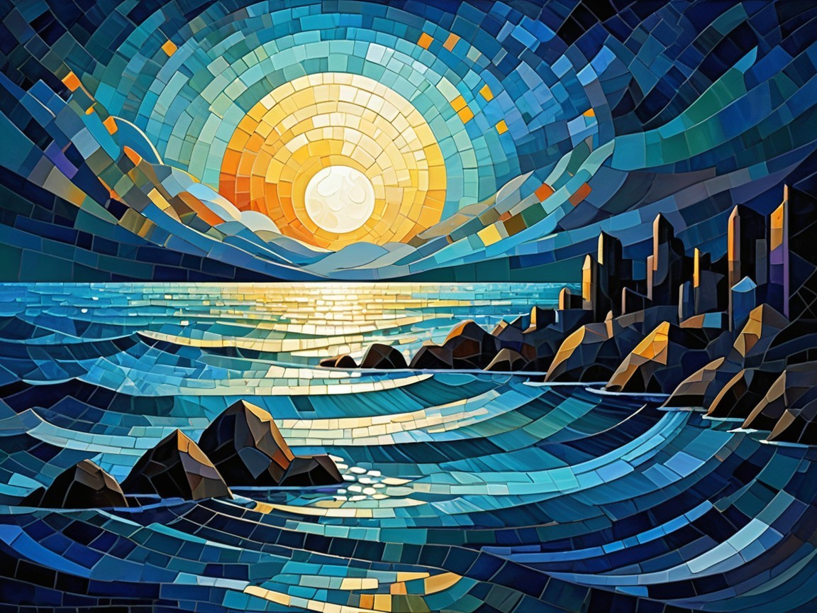 Vibrant Mosaic Landscape of Ocean at Dusk