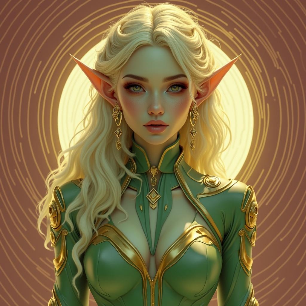 Fantasy Character with Platinum Hair and Green Outfit