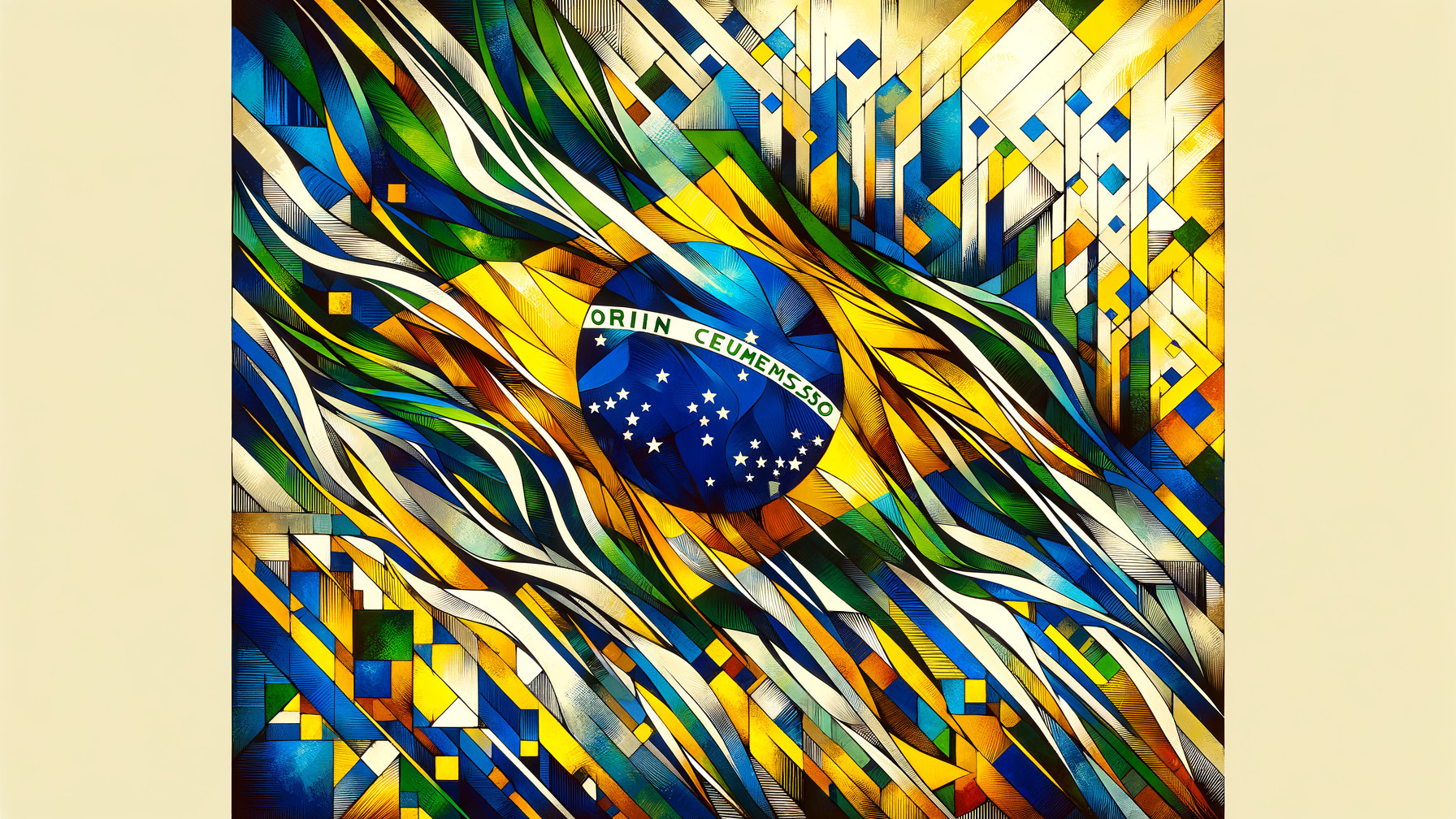 Abstract Brazilian Flag with Geometric Patterns and Colors