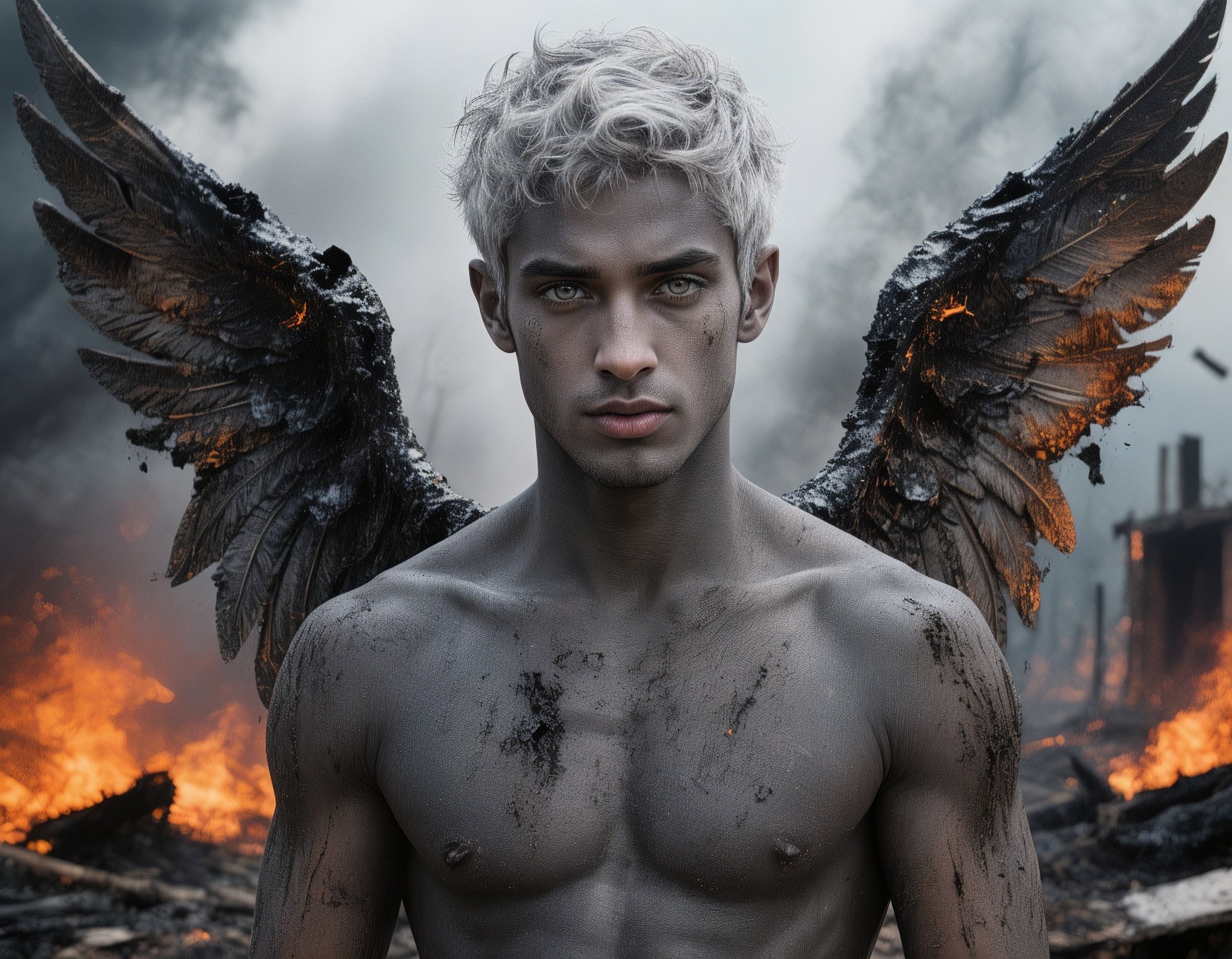 Close-up of an otherworldly man with silver hair