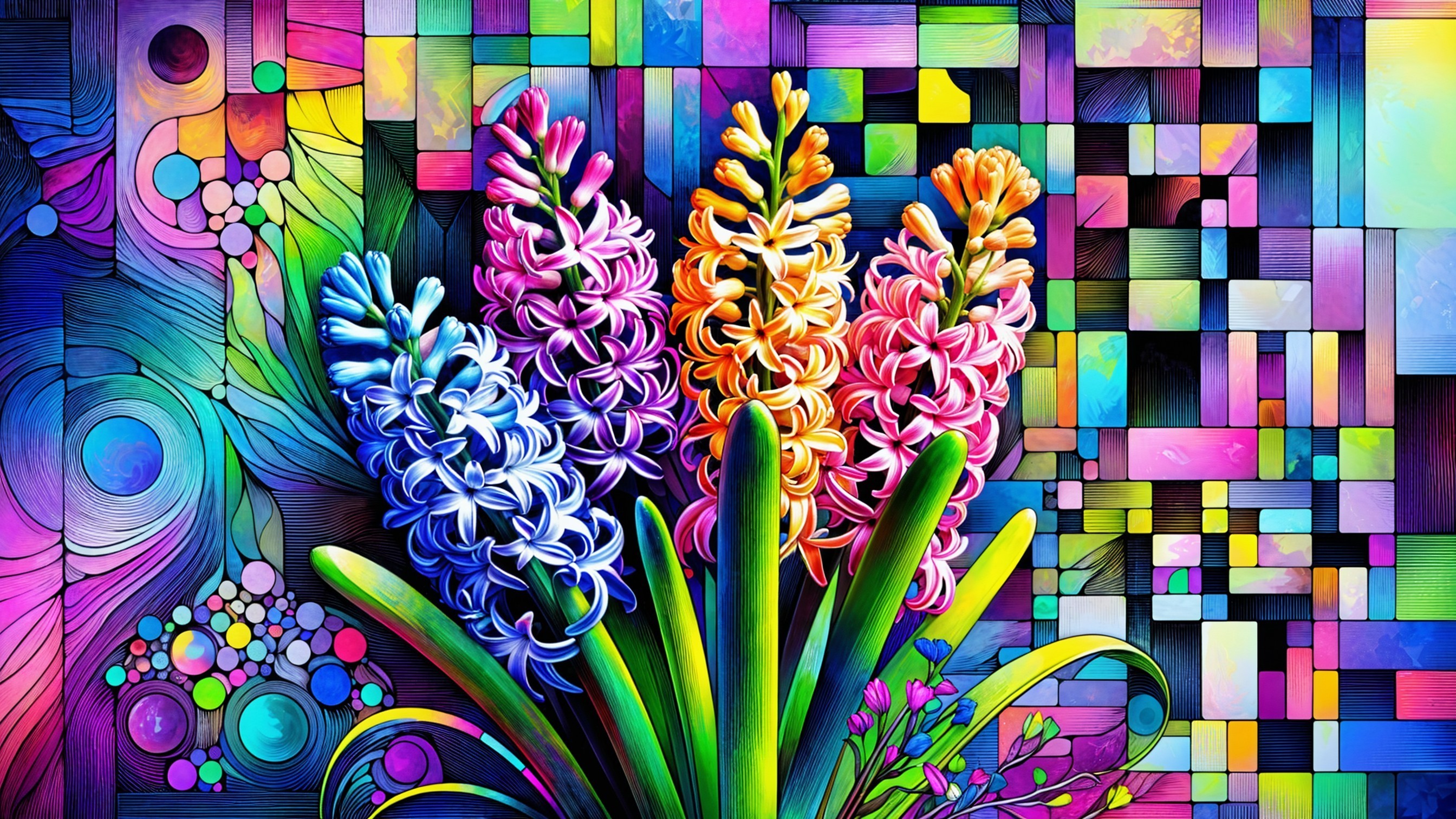 Abstract Composition of Hyacinth Flowers and Patterns