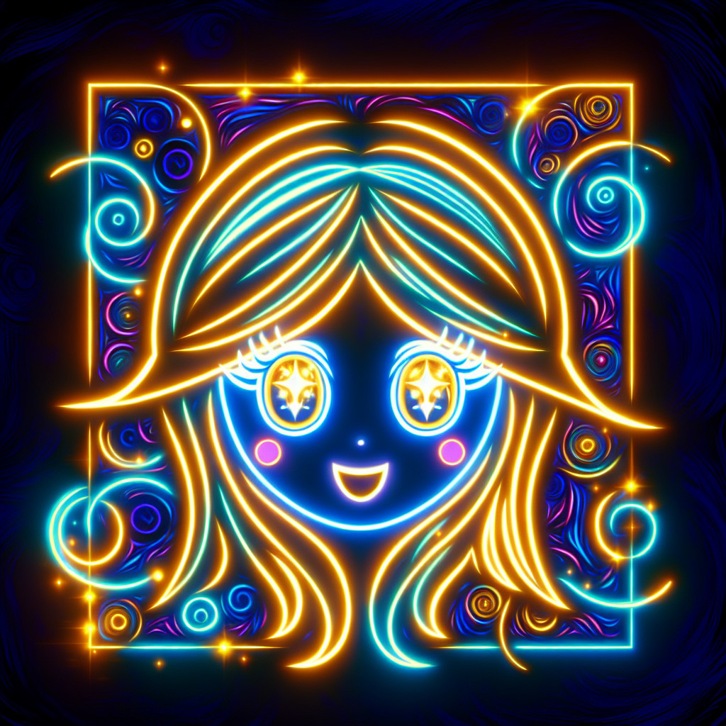 Vibrant Neon Illustration of a Cheerful Girl