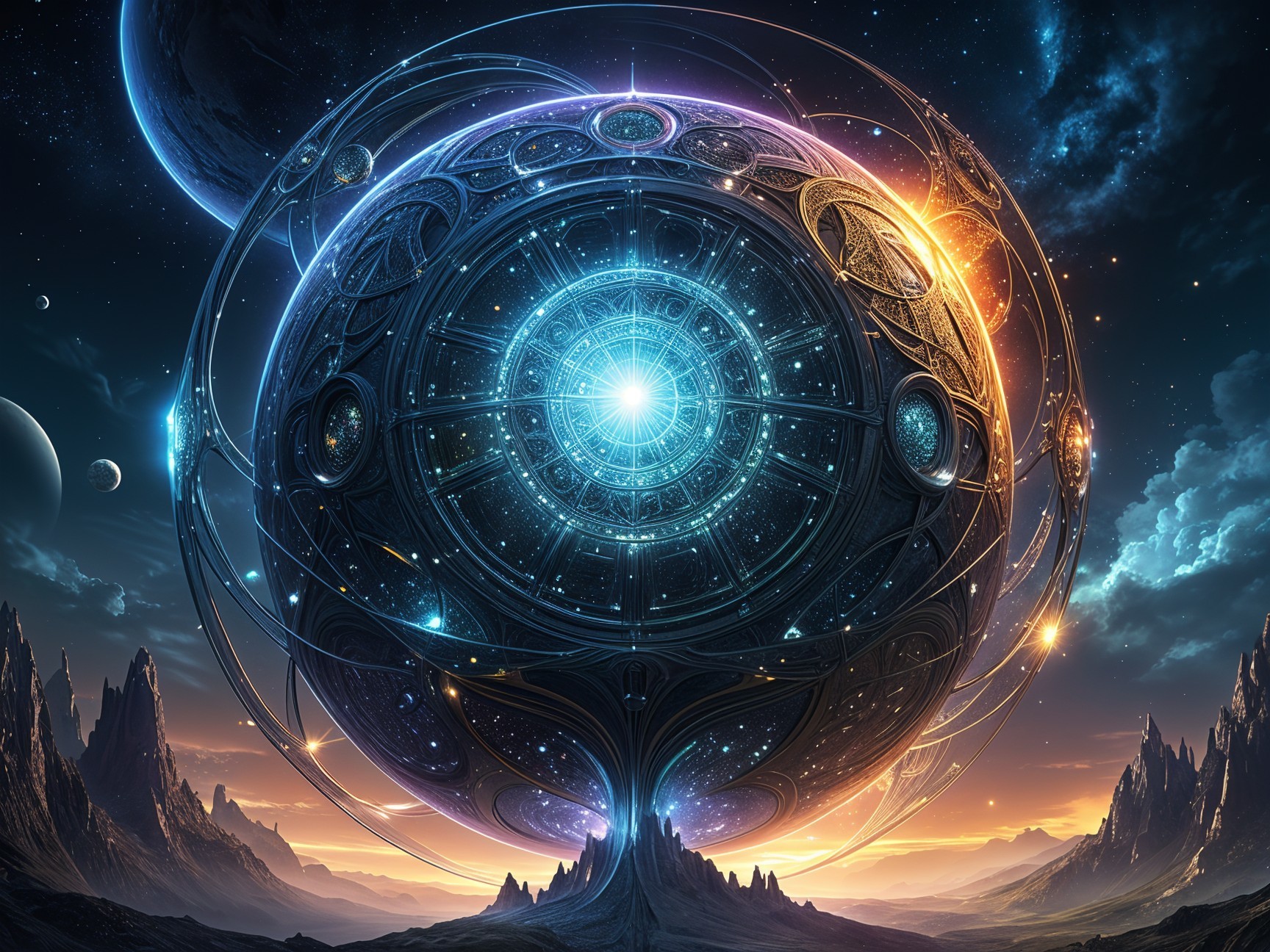 Cosmic Scene with Celestial Structure and Galaxies
