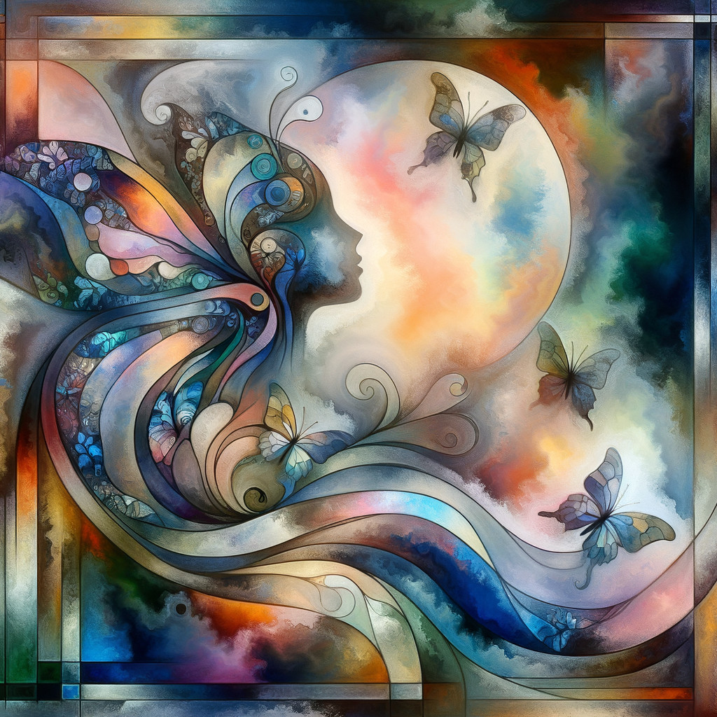 Vibrant Artwork of Woman Silhouette and Butterflies