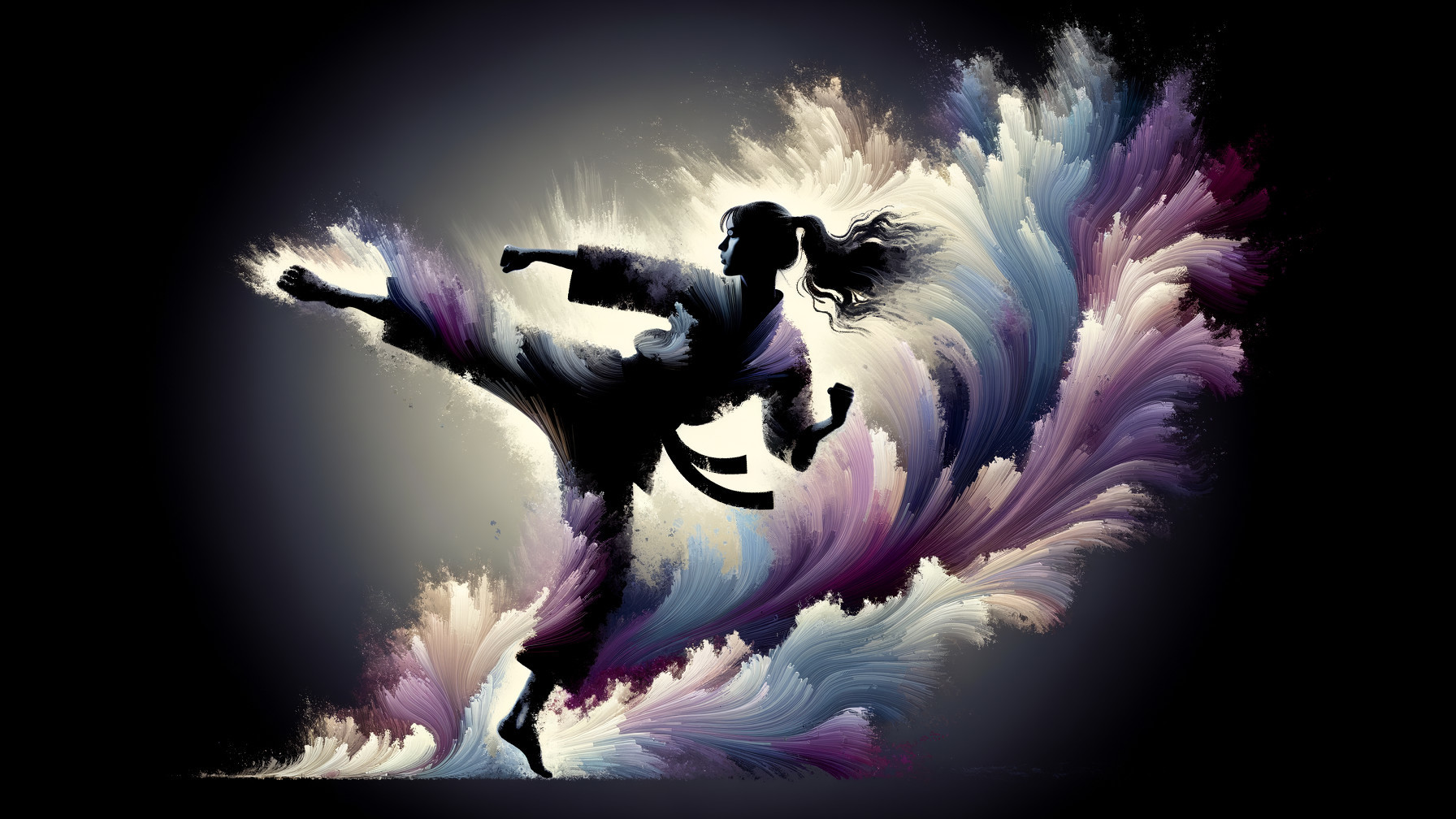 Martial Artist Silhouette with Colorful Background