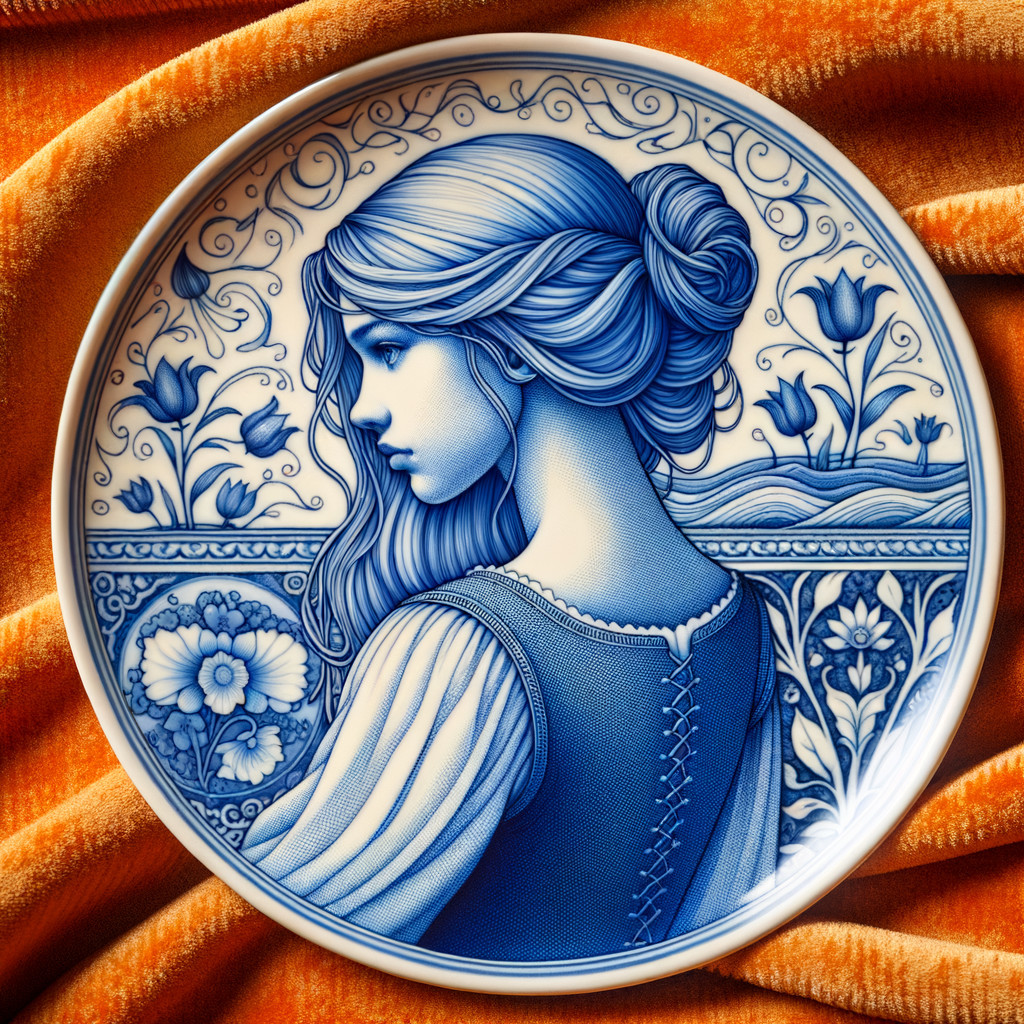 Blue and White Plate with Floral Design and Profile