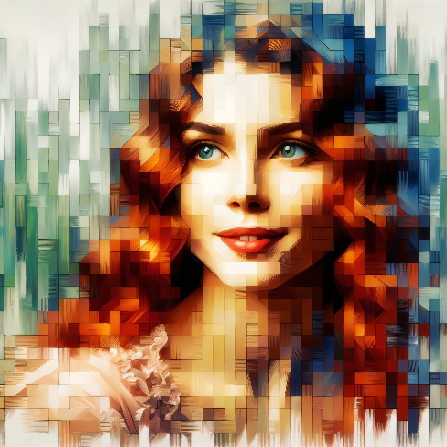 Abstract Mosaic Portrait of a Smiling Woman