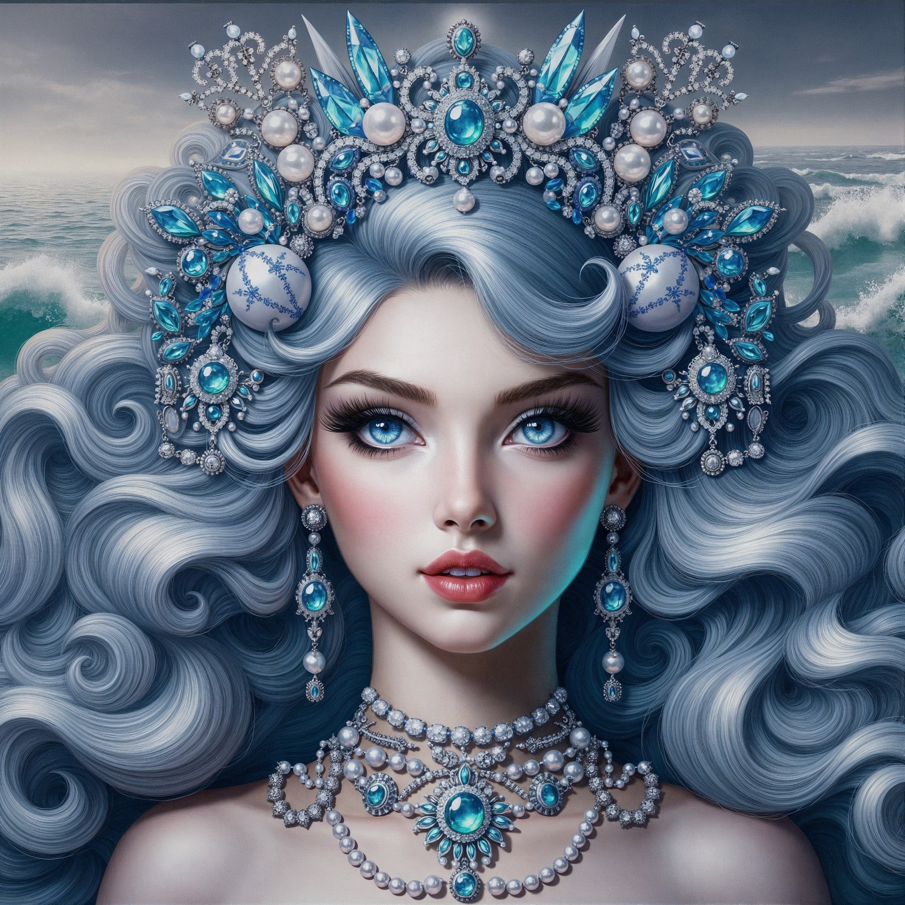 Portrait of a Young Woman with Silver-Blue Hair