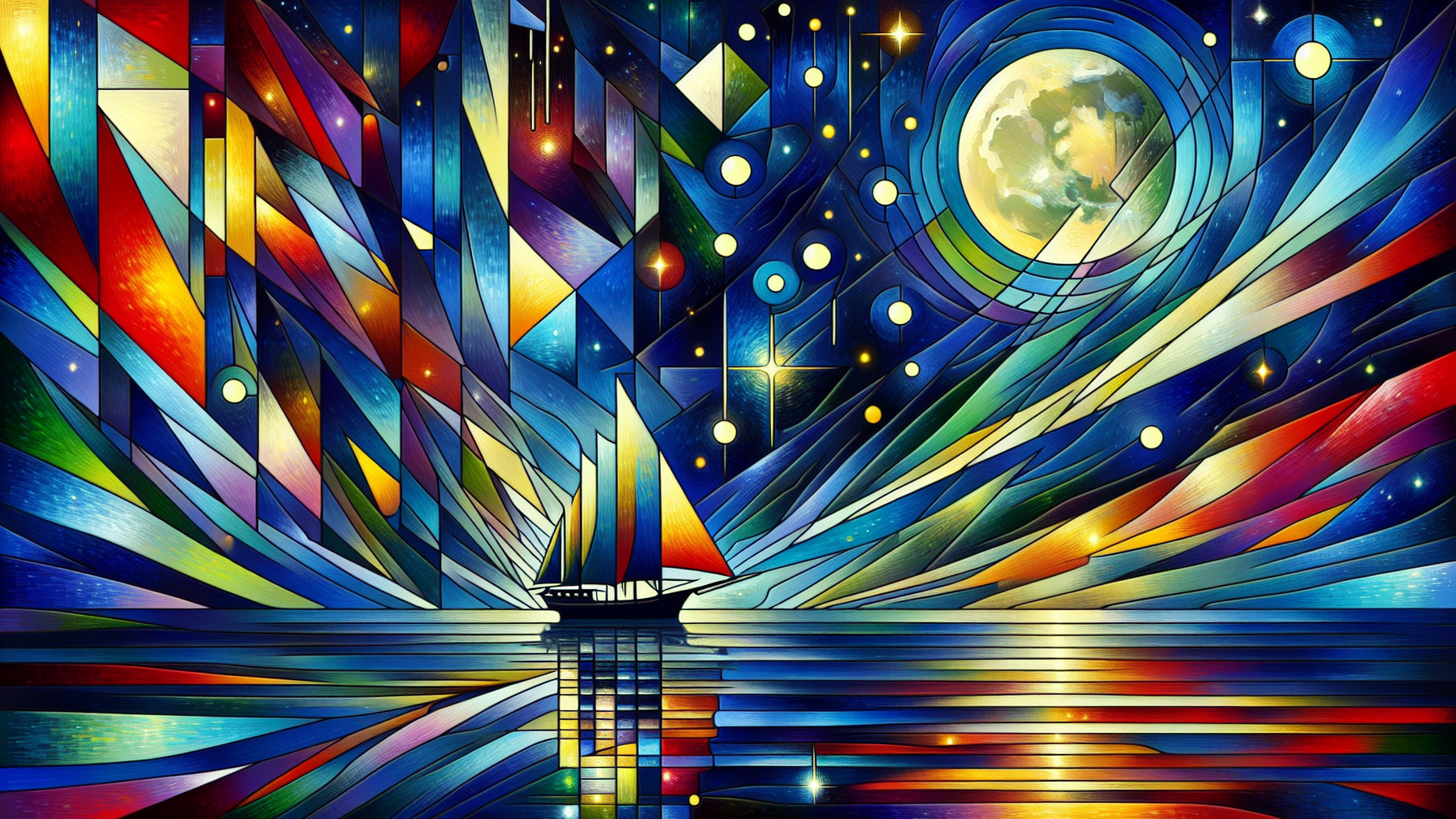 Abstract Artwork of Sailboat on Vibrant Sea