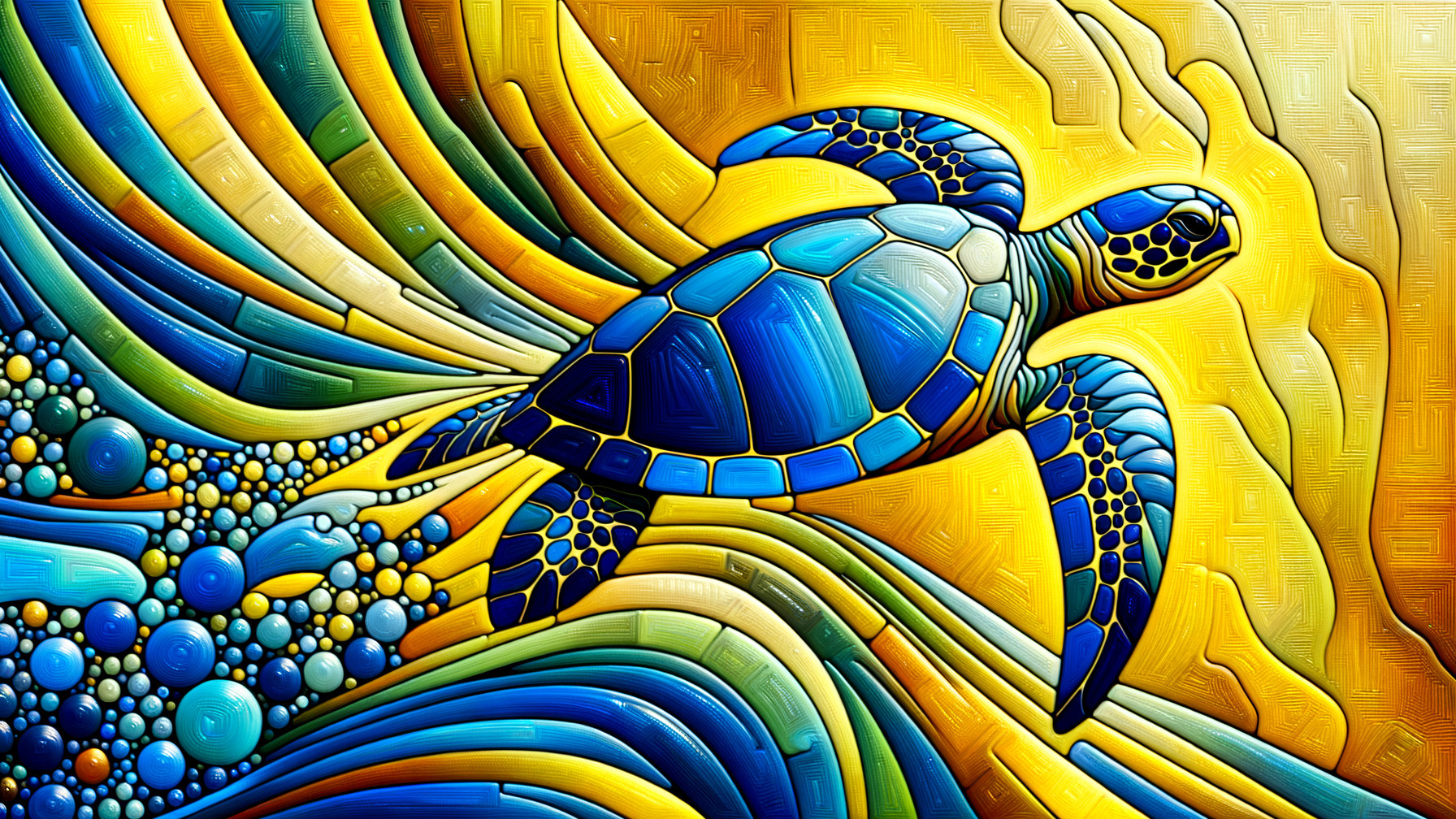 Abstract Turtle Swimming Through Colorful Waves