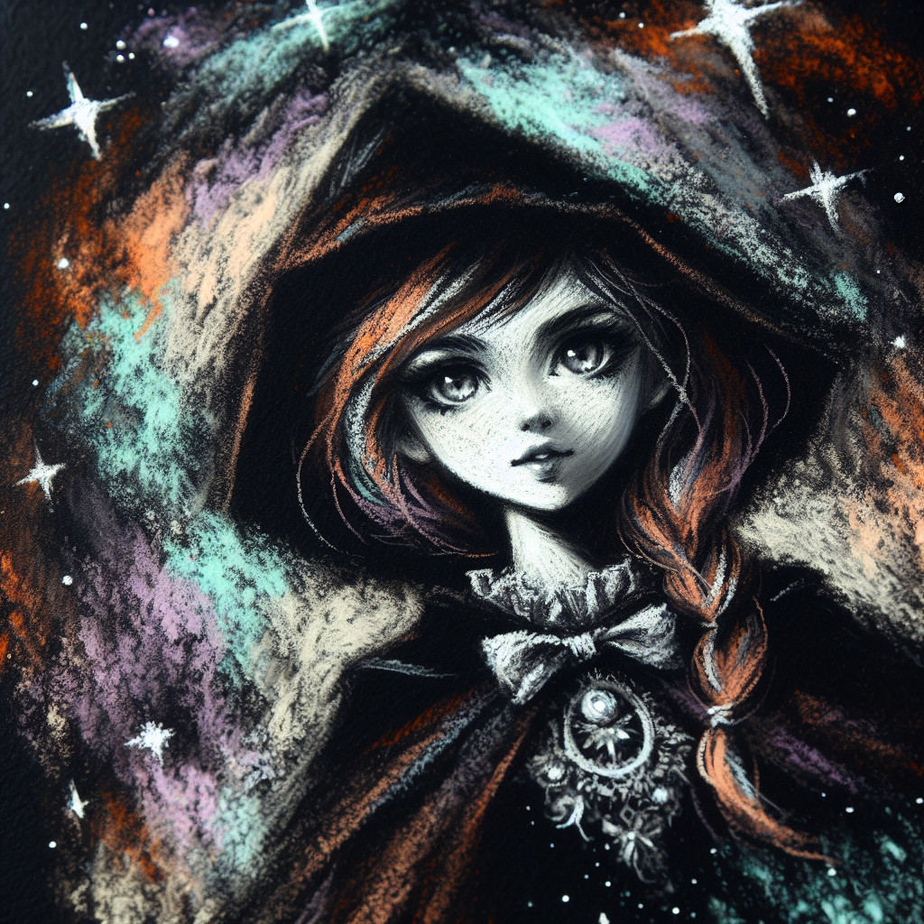 Mystical girl in hood with celestial starry eyes