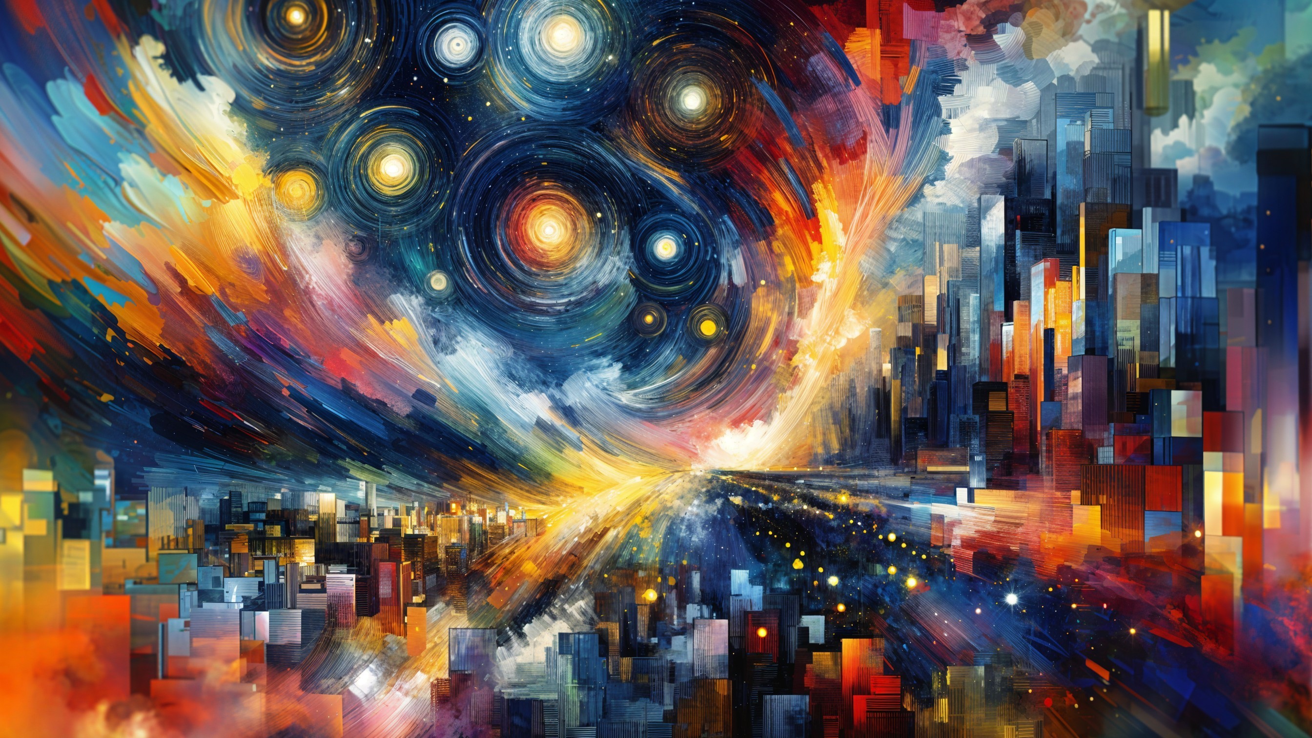 Vibrant Abstract Landscape with Futuristic Cityscape