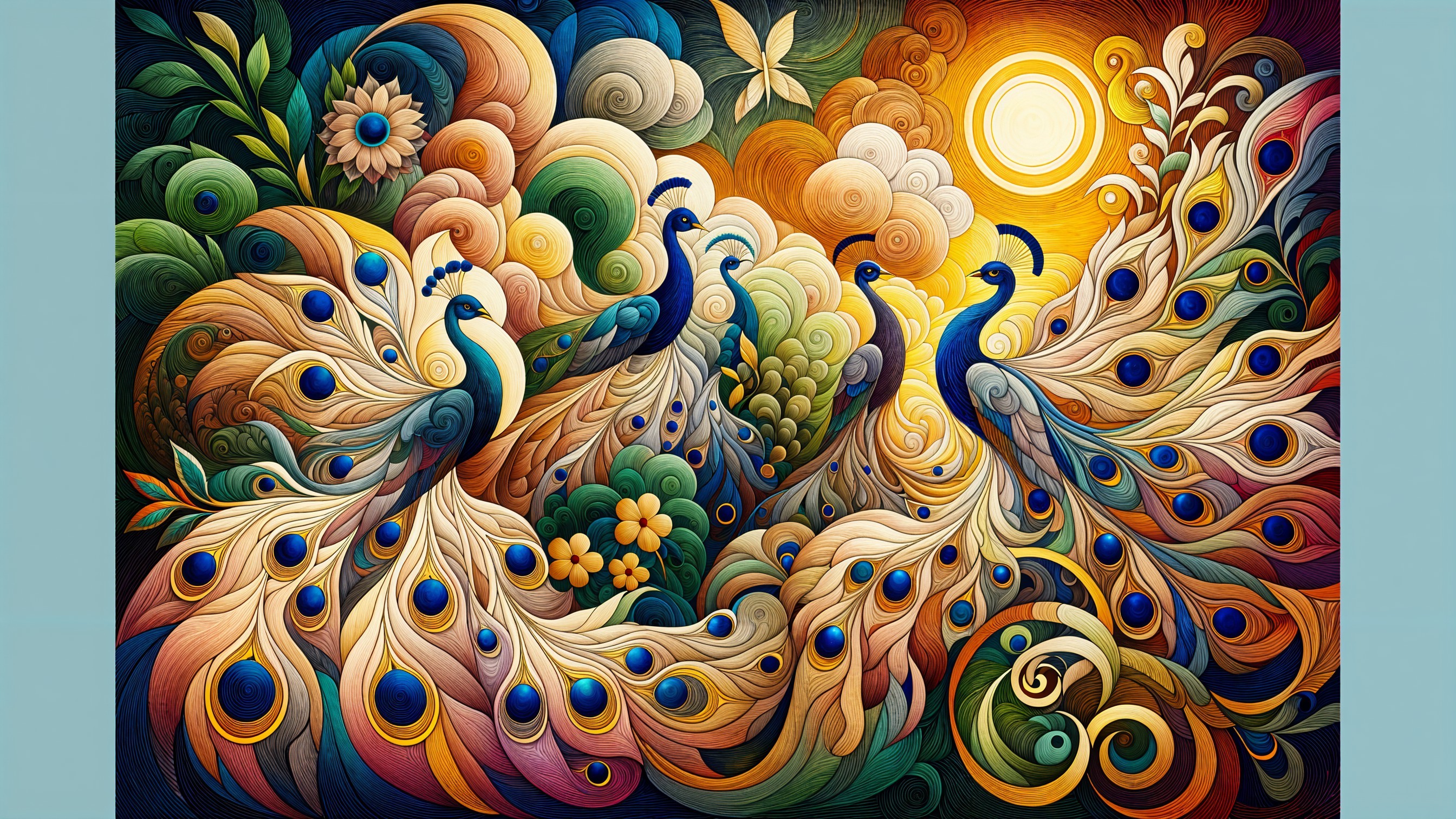 Vibrant Peacock Display Amidst Colorful Foliage