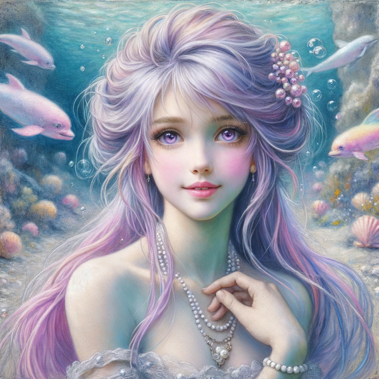 Underwater Scene with Woman and Colorful Marine Life