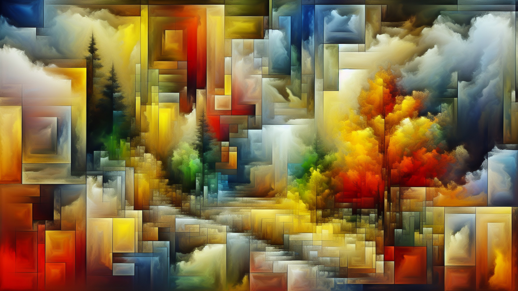 Vibrant Abstract Landscape with Colorful Patchwork