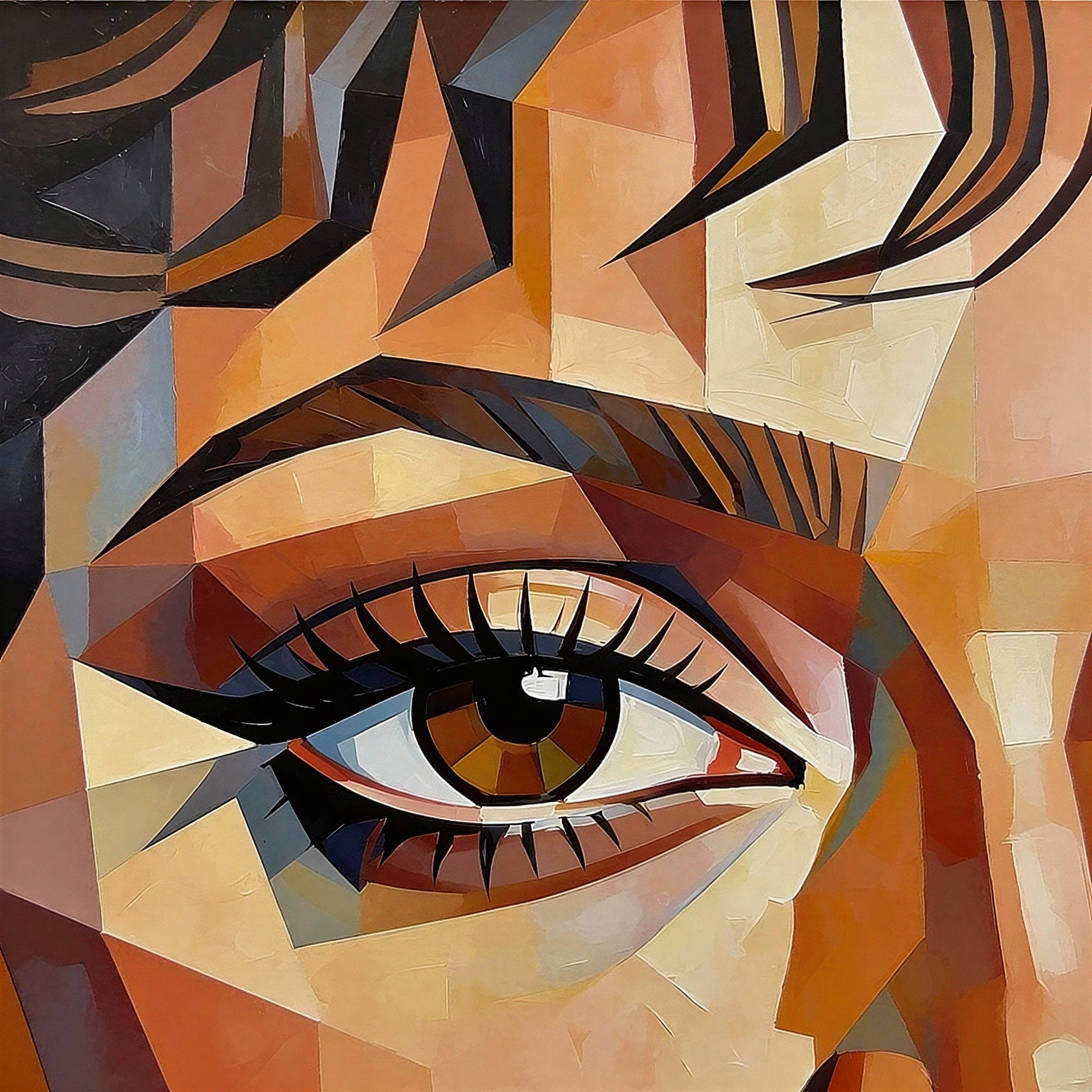 Cubist Oil Painting of a Woman's Eye and Face