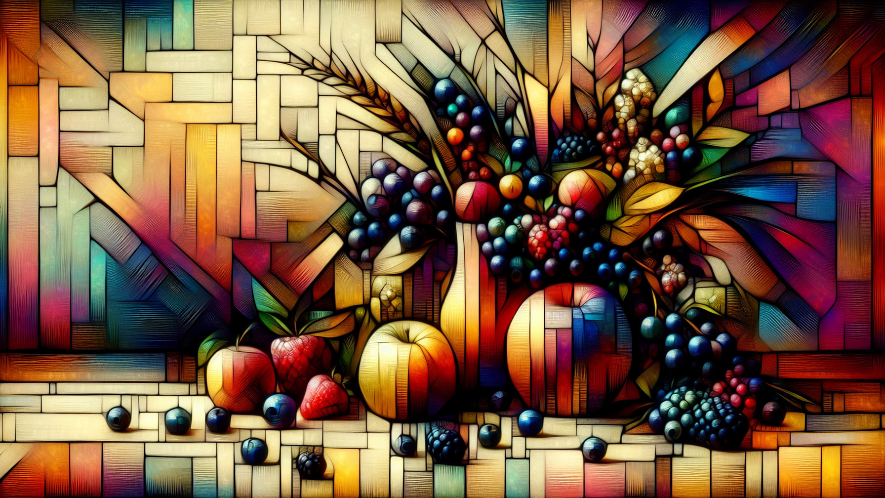 Vibrant Still Life of Fruits with Abstract Background