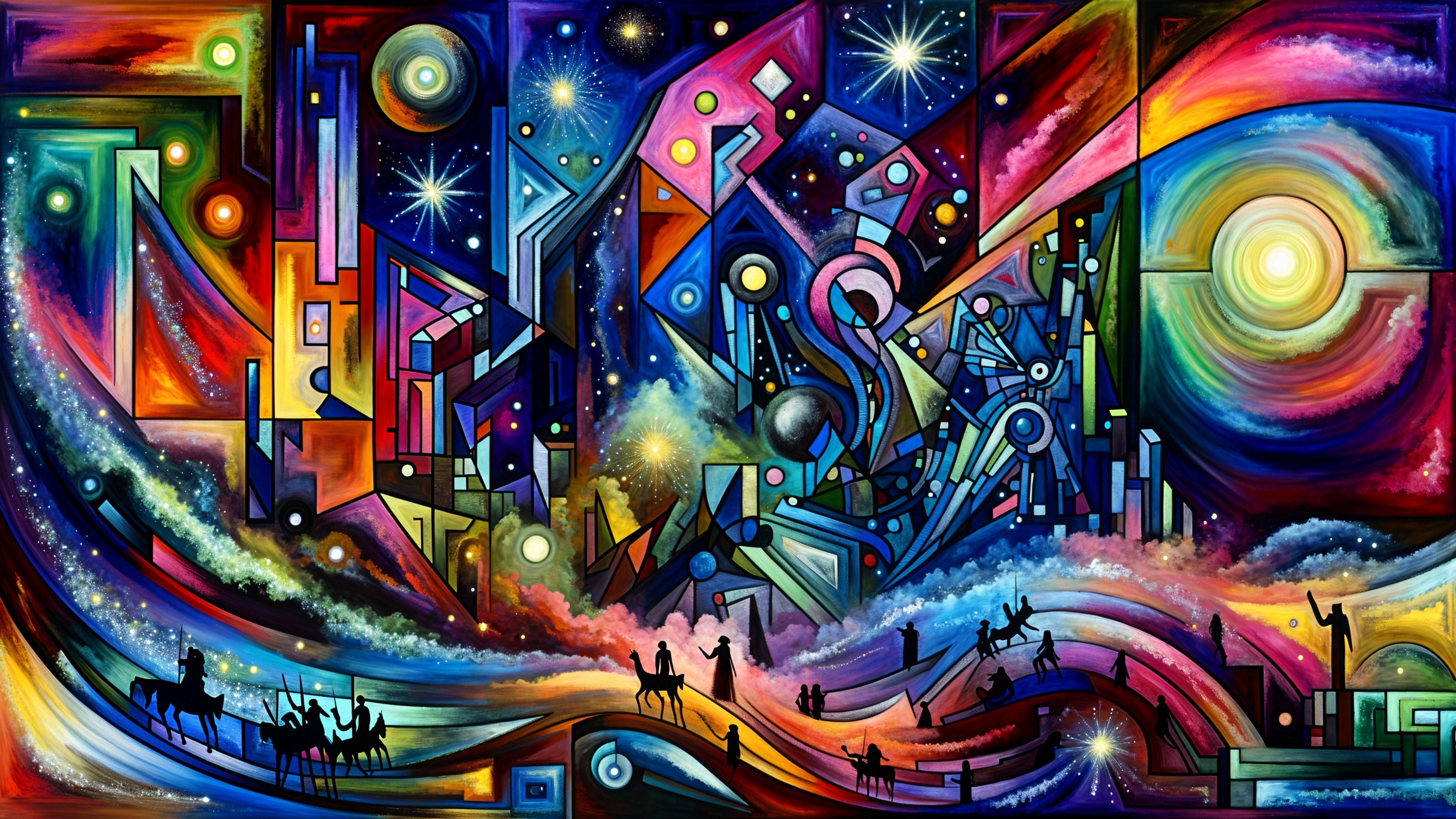 Vibrant Abstract Landscape with Geometric Shapes