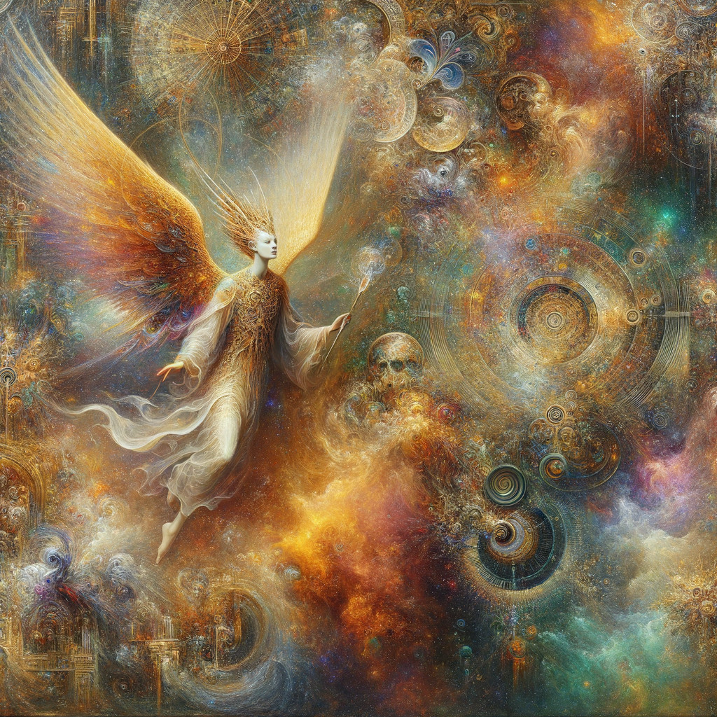 Celestial Figure with Wings in Vibrant Colors
