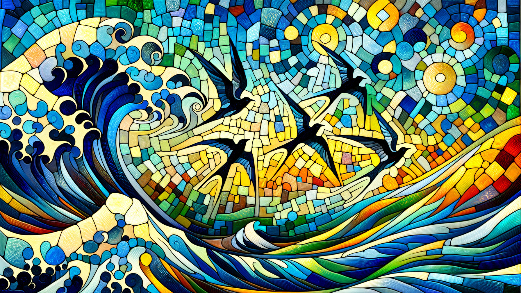 Vibrant Mosaic Depicting Dynamic Ocean Scene