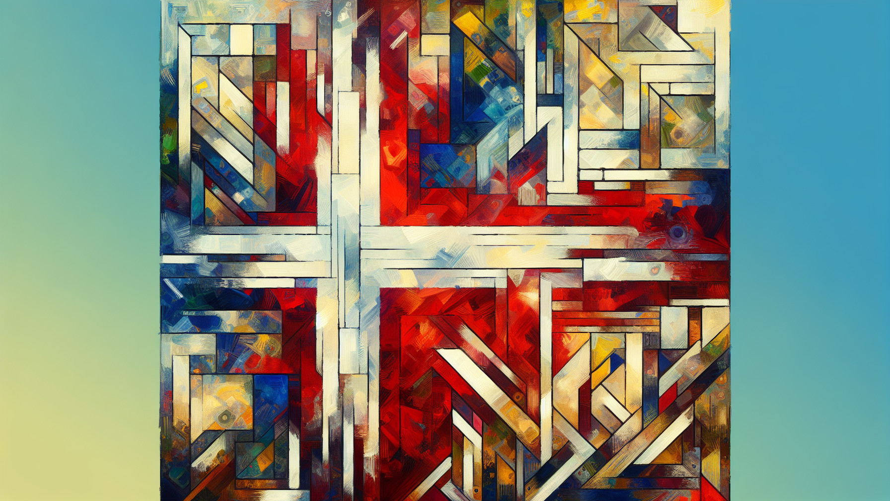 Abstract Composition with Bold Cross and Vibrant Colors