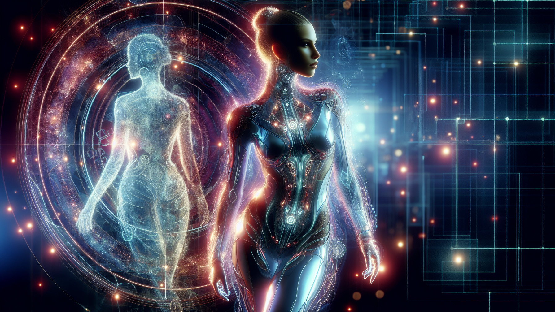 Futuristic Humanoid Figure with Digital Circuitry Design