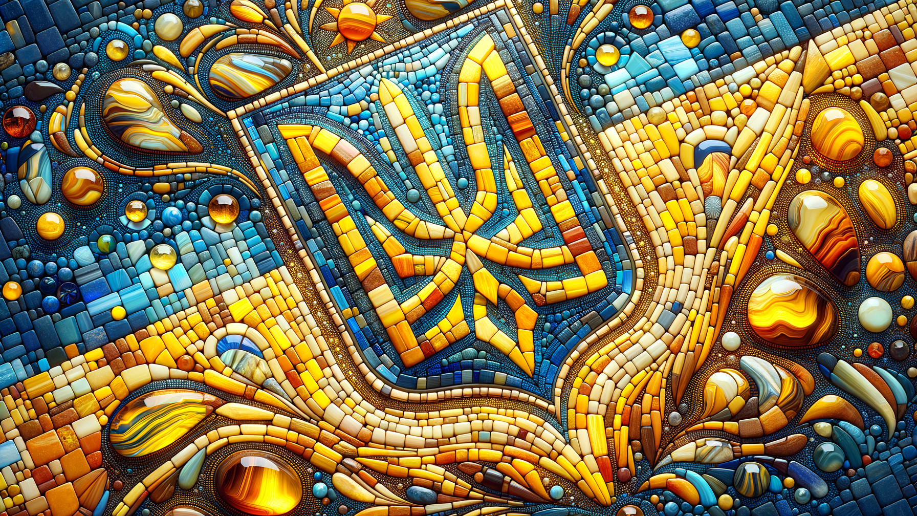 Vibrant Mosaic Representation of Ukraine's Trident Emblem