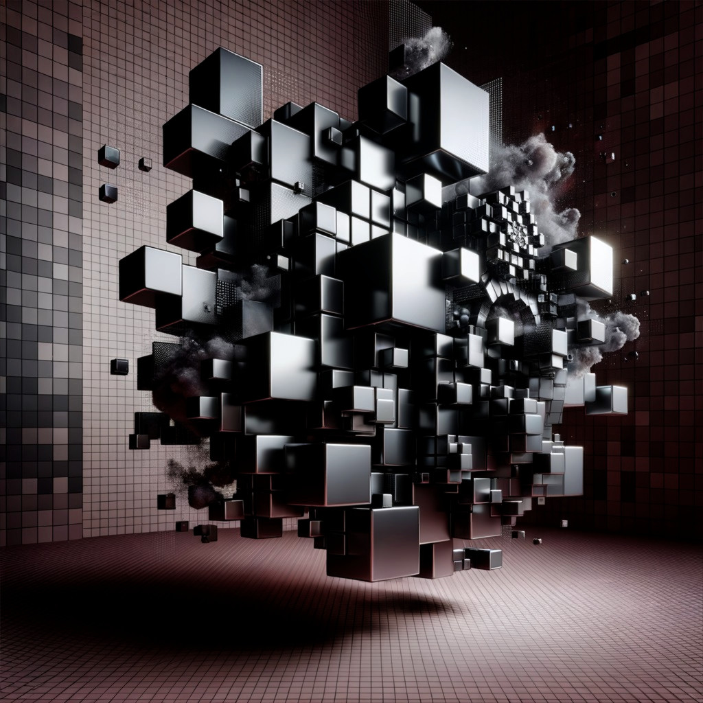 Three-Dimensional Black and Silver Cubes in Gradient Background