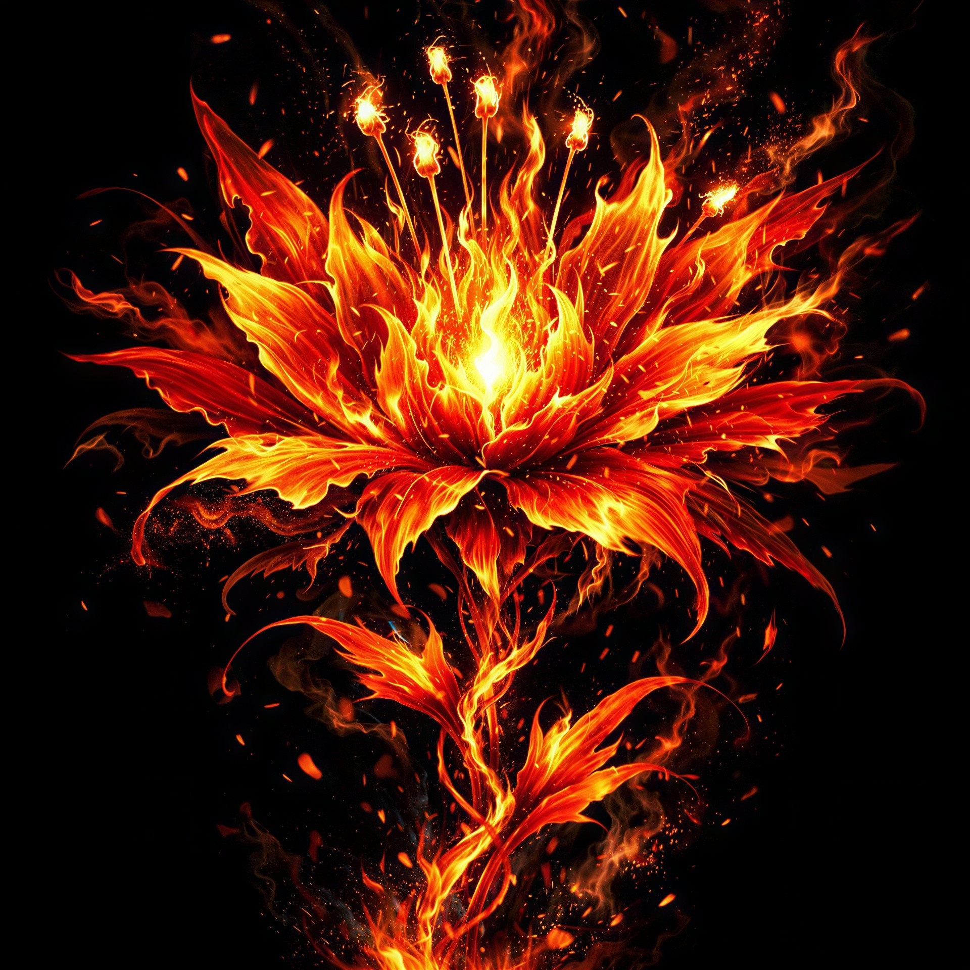 Symmetrical Digital Painting of a Fire Lily Flower