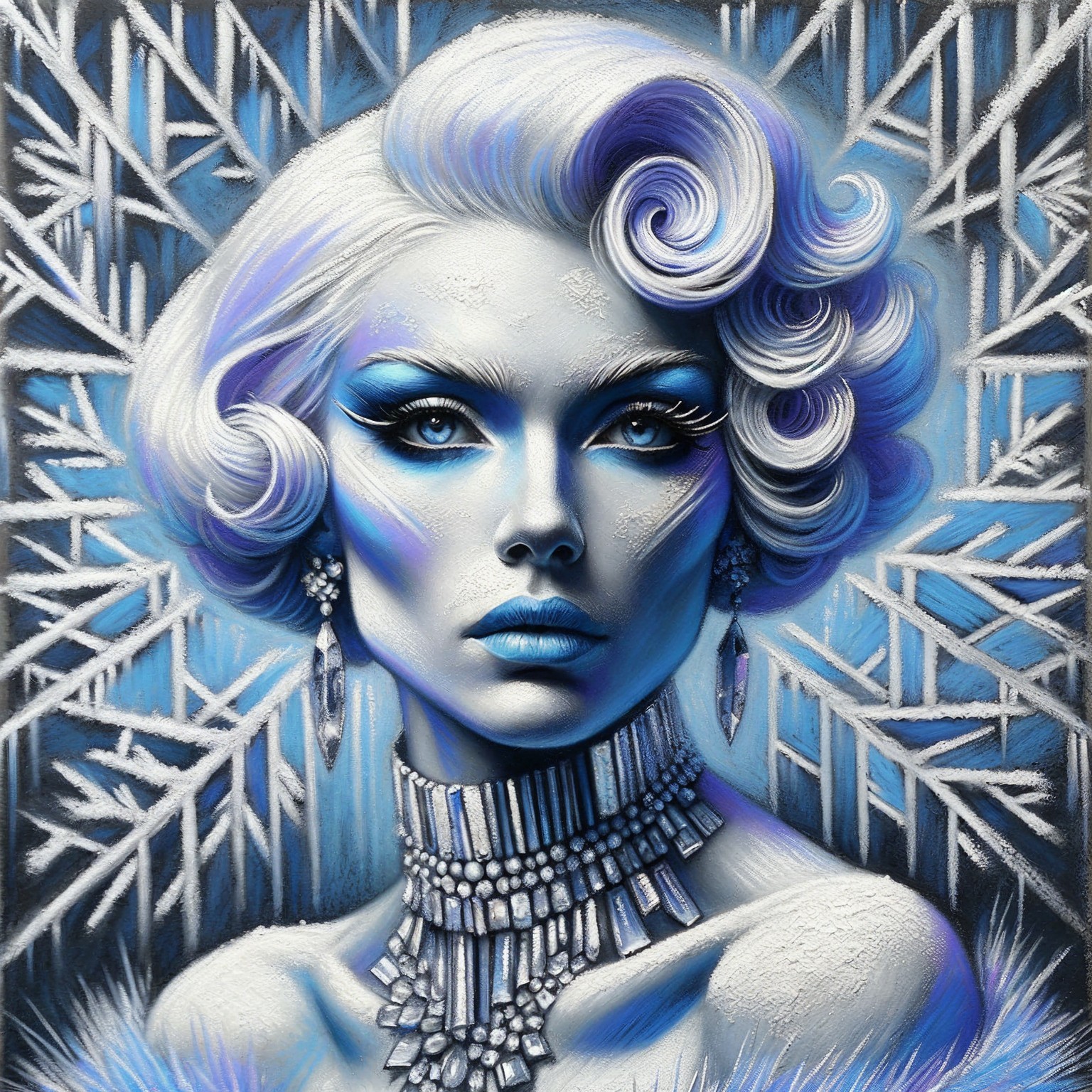 Portrait of a Woman with Silver-Blonde Hair and Blue Eyes