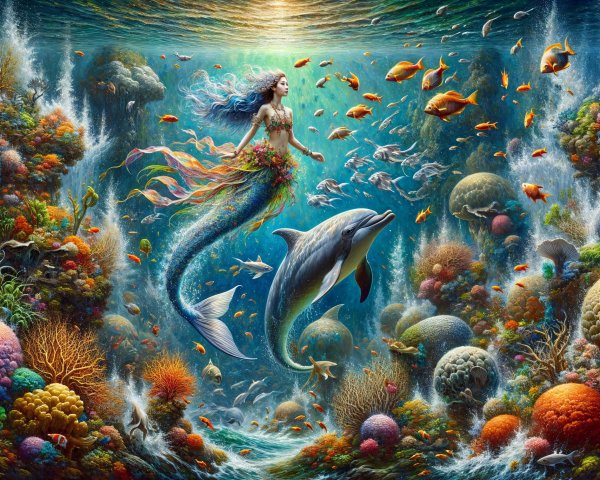 Vibrant Underwater Scene with Mermaid and Marine Life