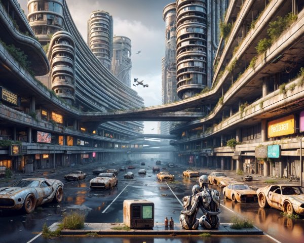 Post-Apocalyptic Urban Landscape with Nature Reclaiming