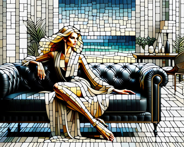 Stained-Glass Artwork of Woman in Serene Interior