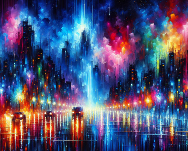 Vibrant Abstract Cityscape with Colorful Lights