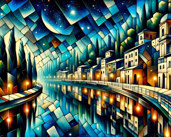 Vibrant Abstract Landscape with Shimmering River