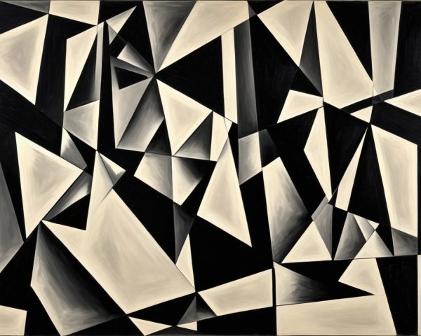 Abstract Composition of Angular Shapes in Black and Cream