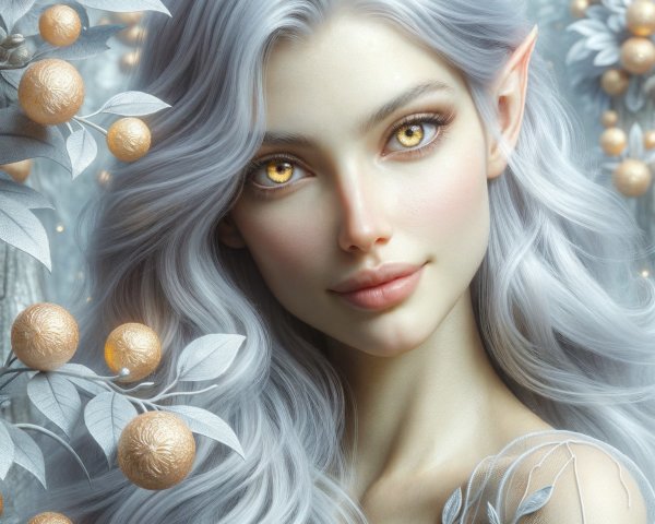Serene figure with silver hair and golden eyes
