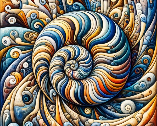 Stained Glass Nautilus Shell with Abstract Patterns